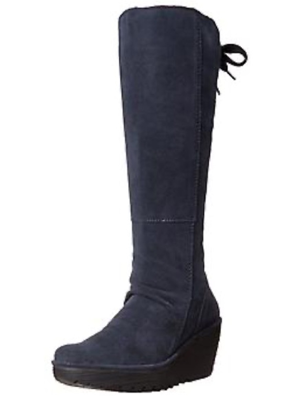 Women’s FLY LONDON Yust navy blue suede knee high wedge boots- Size 36